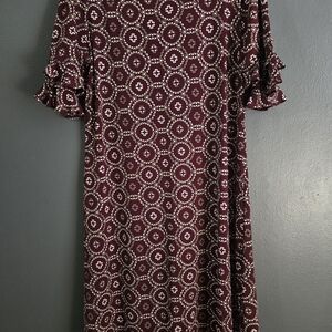 Ronni Nicole 3/4 Ruffled Sleeve Burgundy Midi Dress Large